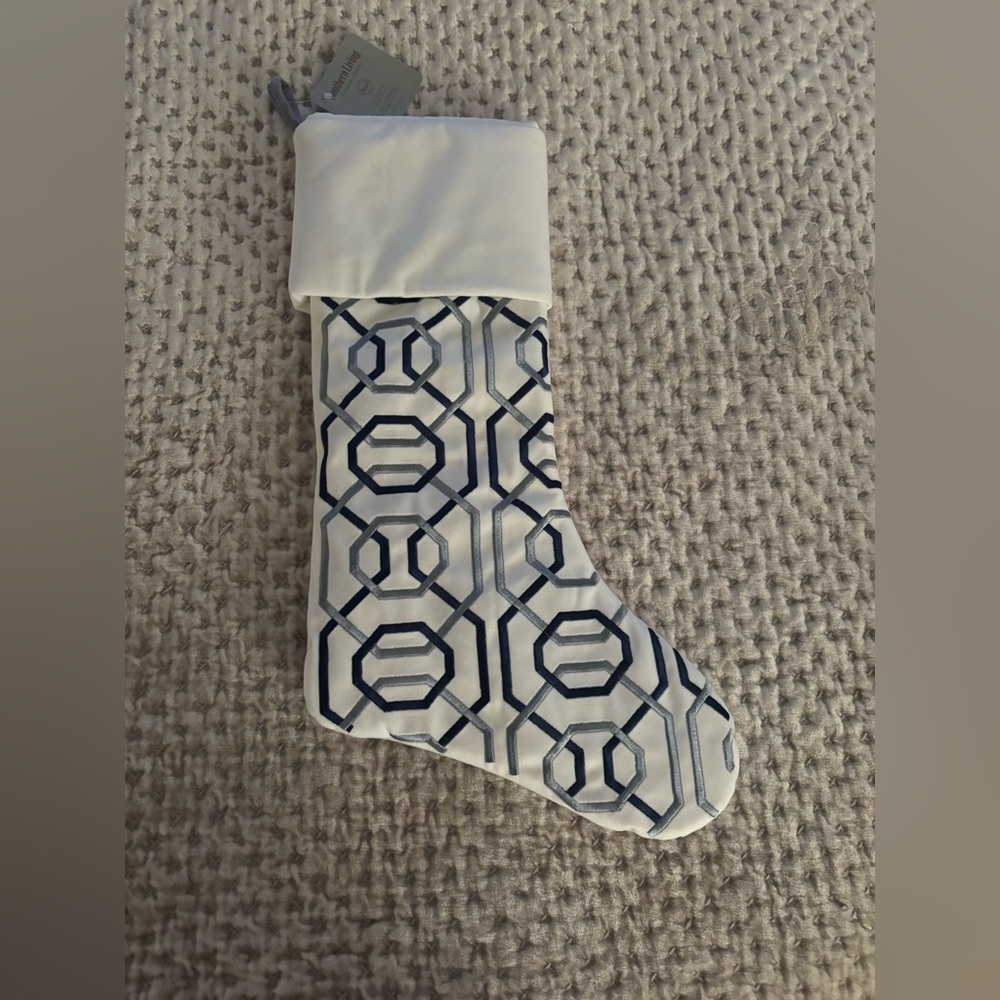 Southern Living At Home Blue and White Christmas Stocking NWT